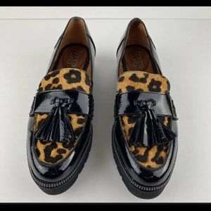 Franco Sarto Leopard black tassel loafer